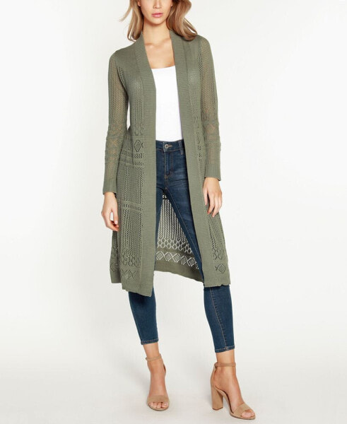 Pointelle-Stitch Duster Cardigan