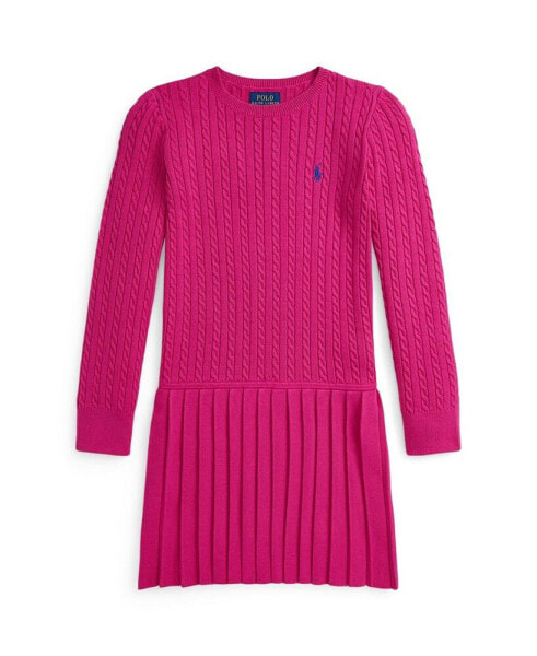 Big Girls Mini Cable Pleated Cotton Sweater Dress