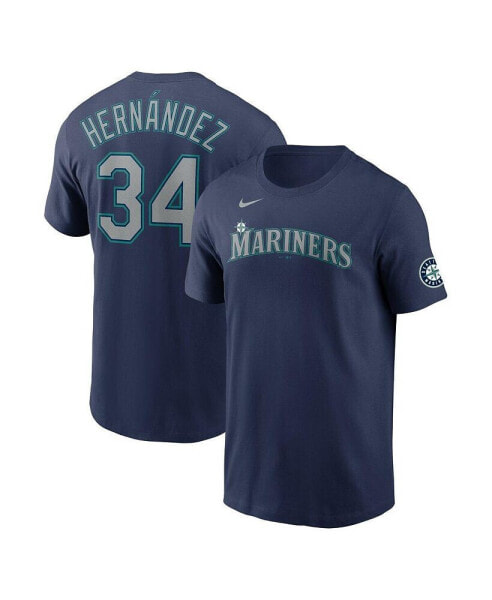 Men's Felix Hernandez Navy Seattle Mariners Hall of Fame Name and Number Sleeve Patch T-shirt