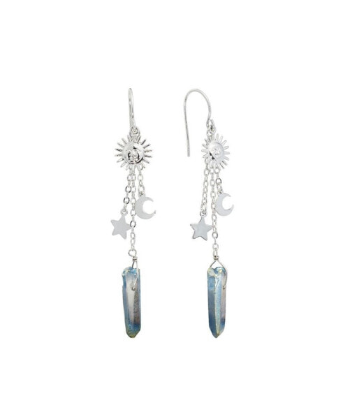 Mystic or Aqua Quartz Sun, Moon and Star Drop Earrings