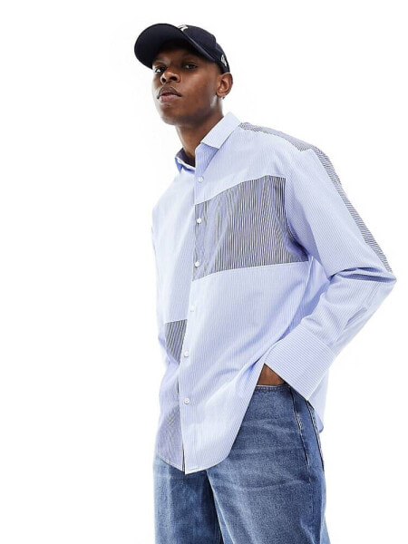 ASOS DESIGN 90s oversized shirt in blue workwear stripe 