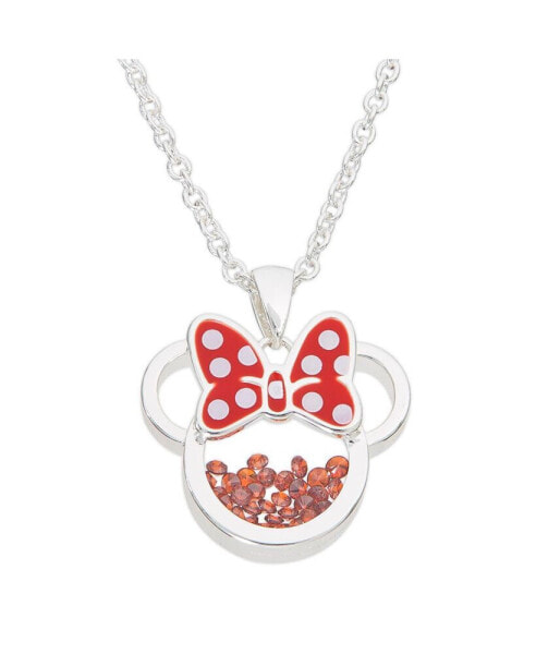 Minnie Mouse Womens Silver Plated Birthstone Shaker Necklace - 18+2''