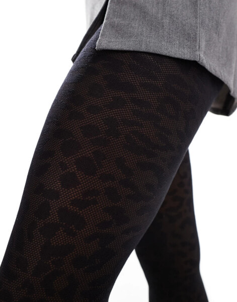 Accessorize all over leopard print tights in black