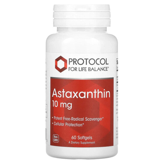 Антиоксидант протеин Astaxanthin Protocol For Life Balance, 10 мг, 60 капсул