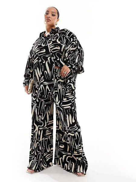 Extro & Vert Plus plisse trousers in abstract print co-ord