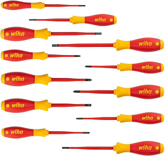 Wiha screwdriver set, 12 pieces, soft finish, ergonomic handle for powerful turning, all-rounder for industry and crafts, slotted head - Phillips - Torx - Pozidriv, 3201K12