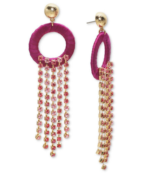 Gold-Tone Ribbon-Wrapped Circle & Color Crystal Fringe Statement Earrings, Created for Macy's