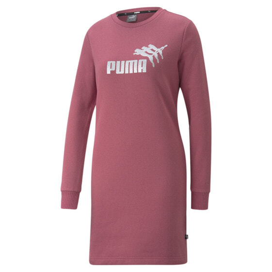 Платье с длинными рукавами, Puma Sparkle Crew Neck, фиолетовое, для женщин, повседневное.