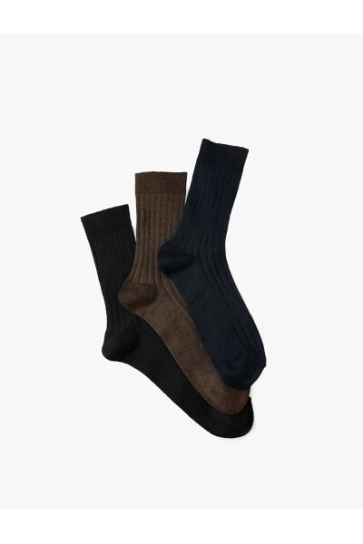 3'lü Soket Çorap Seti Dokulu Çok Renkli