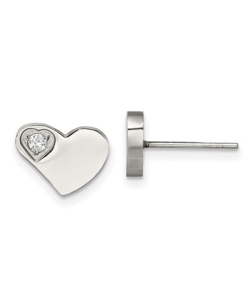 Stainless Steel Polished with CZ Heart Earrings