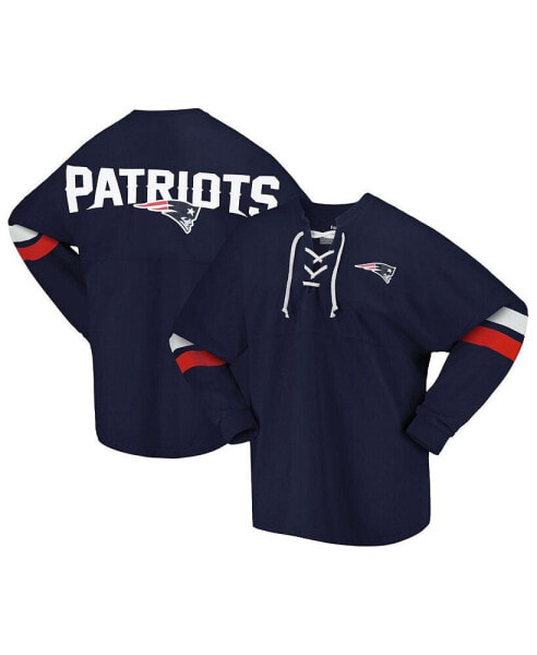 Футболка женская Fanatics Spirit Jersey New England Patriots, темно-синяя, с V-образным вырезом и длинным рукавом
