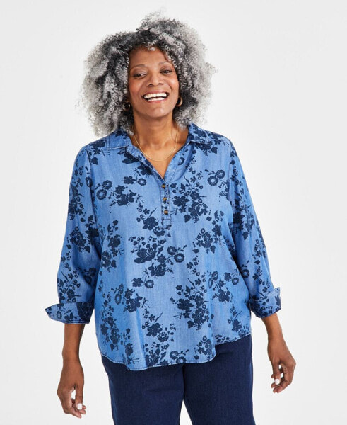 Plus Size Perfect Popover Printed Top, Created for Macy's