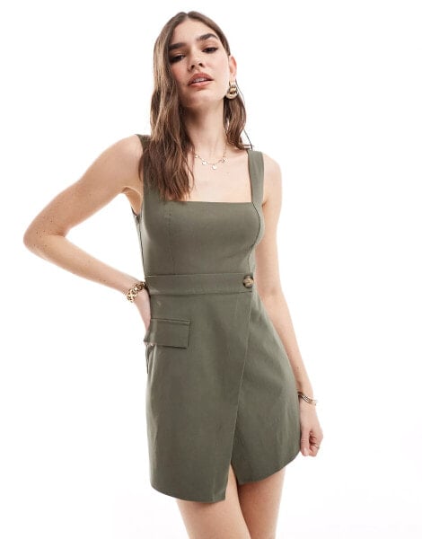 ASOS DESIGN utility skort playsuit in khaki