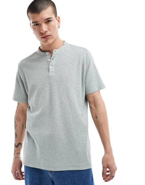 ASOS DESIGN linen look henley t-shirt in grey