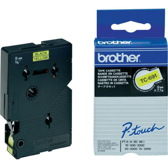 Brother Labelling Tape 9mm - Black on yellow - TC - Black - Brother - P-touch PT2000 - PT3000 - PT500 - PT5000 - PT8E - 9 mm