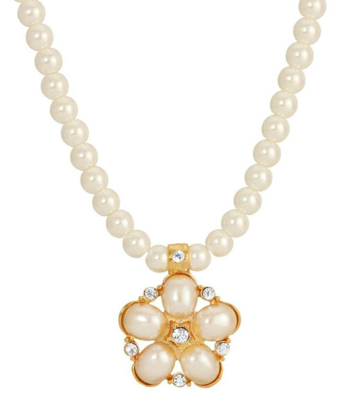Imitation Pearl Crystal Flower Necklace