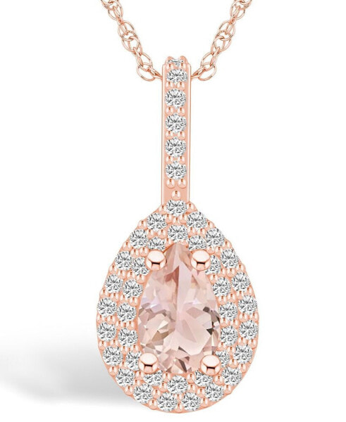 Macy's morganite (3/4 Ct. T.W.) and Diamond (3/8 Ct. T.W.) Halo Pendant Necklace in 14K Rose Gold