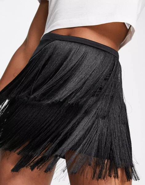 Topshop fringe mini skirt in black