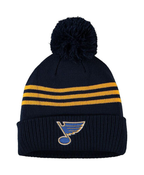 Men's Navy St. Louis Blues Locker Room Three Stripe Cuffed Knit Hat with Pom