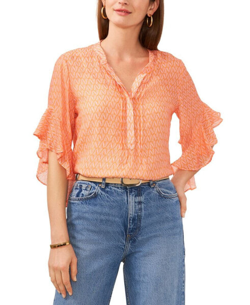 Women's Printed Pintuck Flutter-Sleeve Top