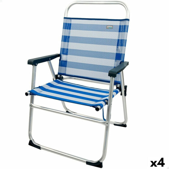 Пляжный стул Aktive Синий Белый 48 x 88 x 50 cm Алюминий Складной (4 штук)