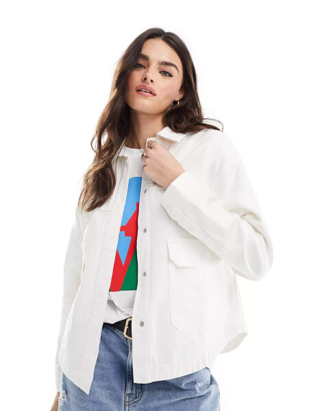 Stradivarius utility shacket in white