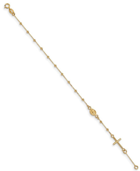 Cross & Rosary Link Bracelet in 14k Yellow Gold