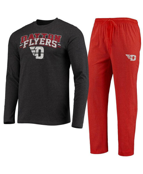 Men's Red, Heathered Charcoal Distressed Dayton Flyers Meter Long Sleeve T-shirt and Pants Sleep Set