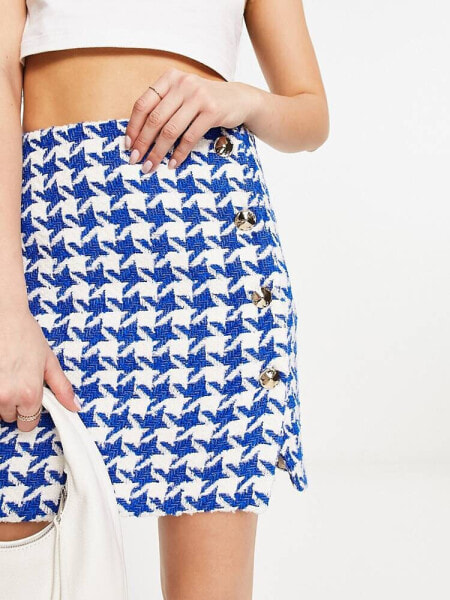 River Island boucle dogtooth print skirt co-ord in blue 