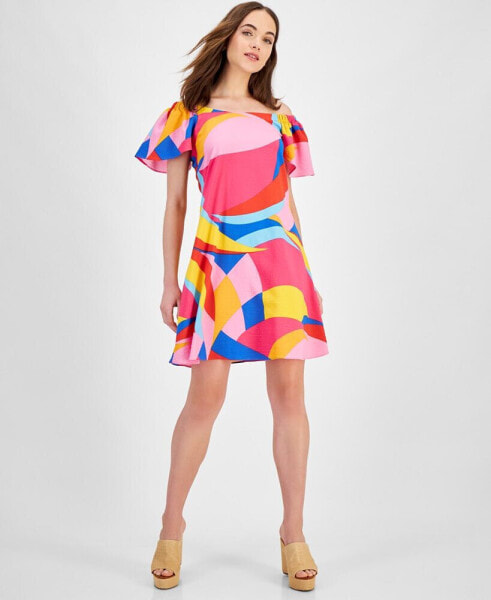 Women's Printed Flutter-Sleeve A-Line Dress