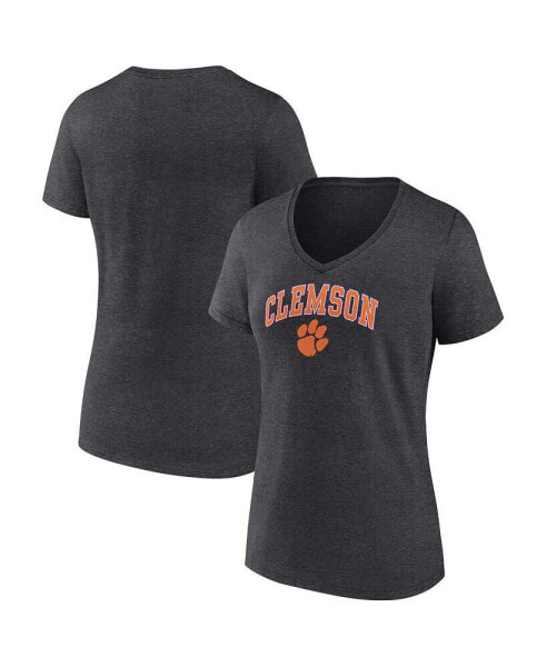 Women's Heather Charcoal Clemson Tigers Evergreen Campus V-Neck T-shirt