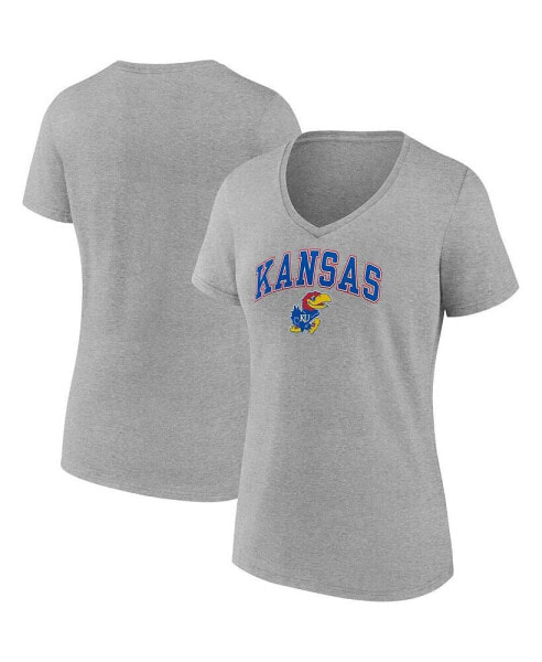 Футболка женская Fanatics Kansas Jayhawks Evergreen Campus серого цвета с V-образным вырезом