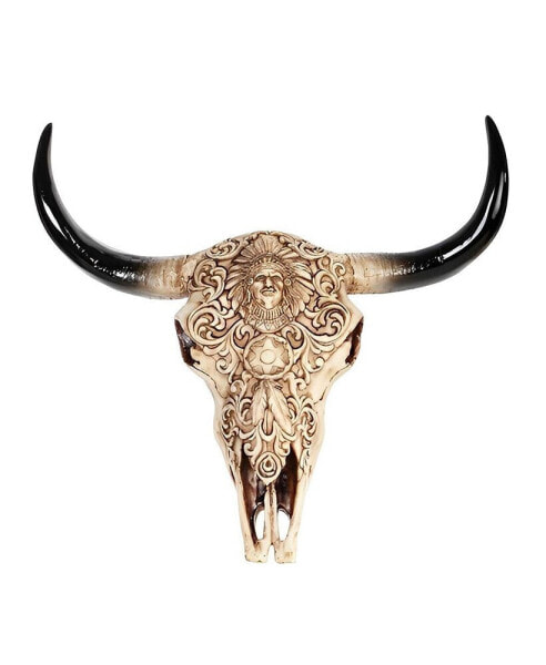 11"H Buffalo Skull with Carved Relief on The Front Taxidermy Animal Head Wall Plaque Decor Home Decor Perfect Gift for House Warming, Holidays and Birthdays
