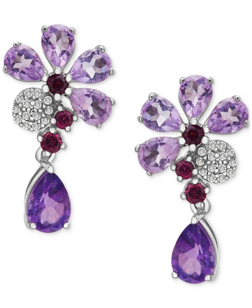 Серьги Macy's Multi-Gemstone & Diamond Flower