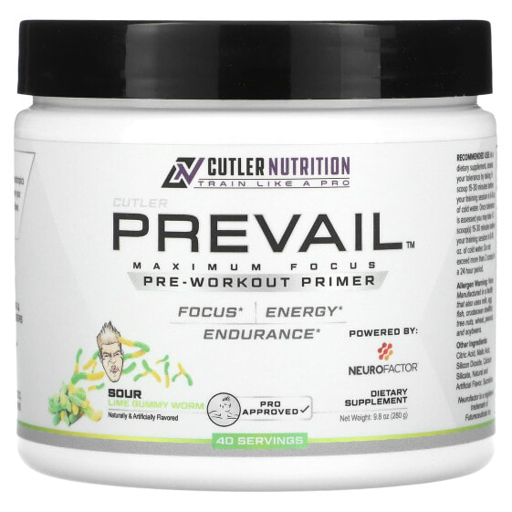 Cutler Nutrition, Prevail Pre-Workout Primer, жевательный червь с кислым лаймом, 280 г (9,8 унции)