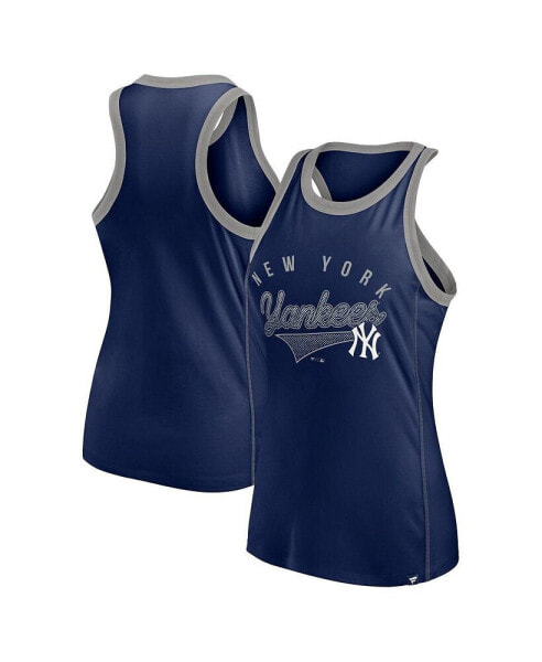 Women's Navy New York Yankees Tailsweep Fashion Racerback Rhinestone Tank Top