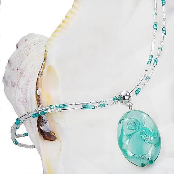 Нежное женское колье Turquoise Lace с жемчугом Lampglas и чистым серебром NP5