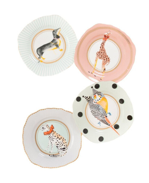 Giraffe, Leopard, Dog, Birds Tea Plates, Set of 4