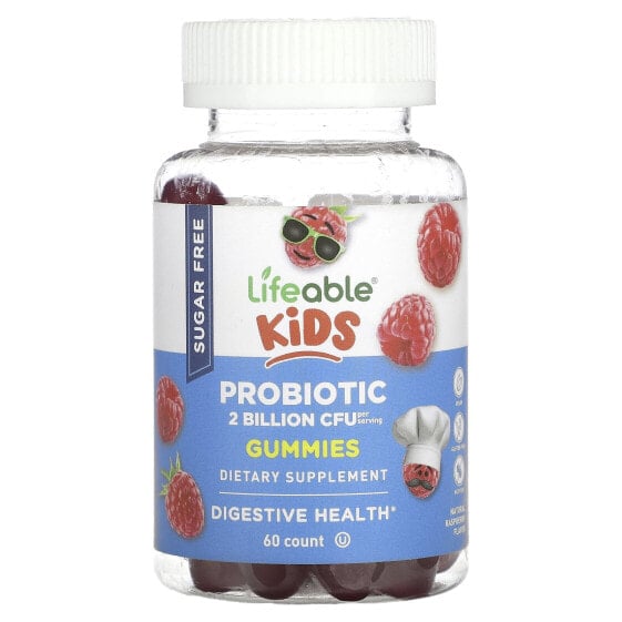 Kids Probiotic Gummmies, Sugar Free, Natural Raspberry, 2 Billion, 60 Gummies (1 Billion CFU per Gummy)