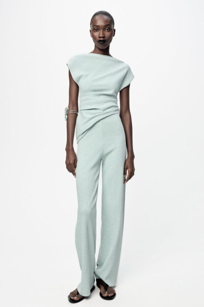 Ribbed flowing wide-leg trousers