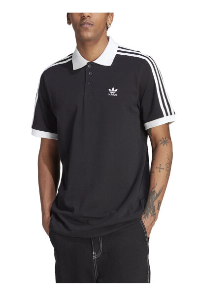 Düz Siyah Erkek Polo T-Shirt IL2501 3-STRIPE