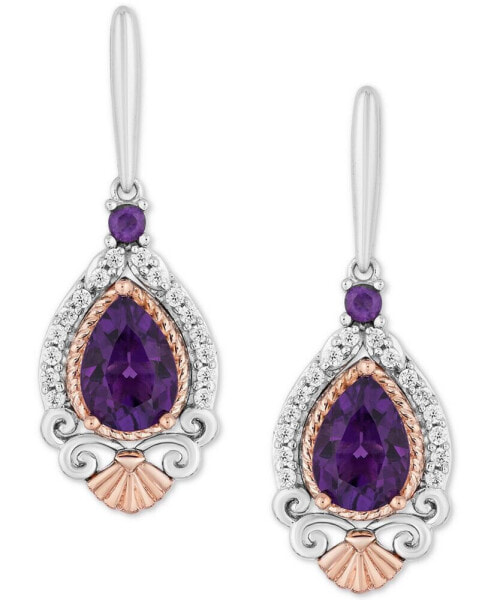 Enchanted Disney Amethyst (2 ct. t.w.) & Diamond (1/7 ct. t.w.) Ariel Drop Earrings in Sterling Silver & 14k Rose Gold