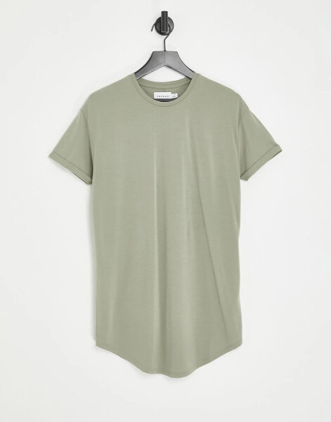 Topman longline t-shirt in khaki