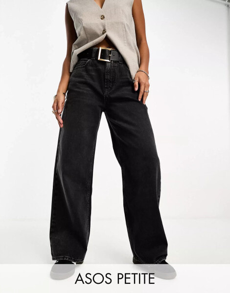 ASOS DESIGN Petite wide leg dad jeans in washed black