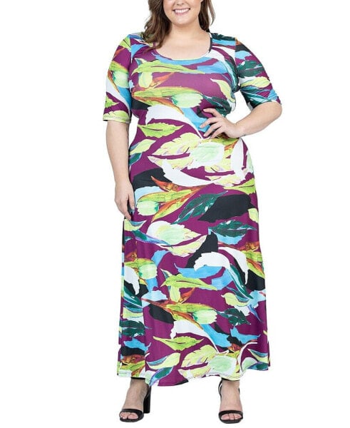 Plus Size Elbow Sleeve Casual A Line Maxi Dress