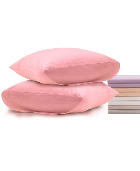 100% Premium Cotton Pillow Cases - Soft and Breatheable - Envelope Enclosure - Standard - Pink