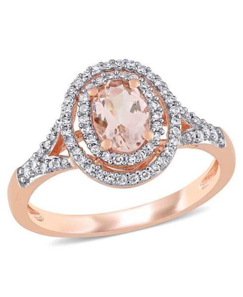 Morganite (3/4 ct. t.w.) and Diamond (1/4 ct. t.w.) Double Halo Ring in 14k Rose Gold