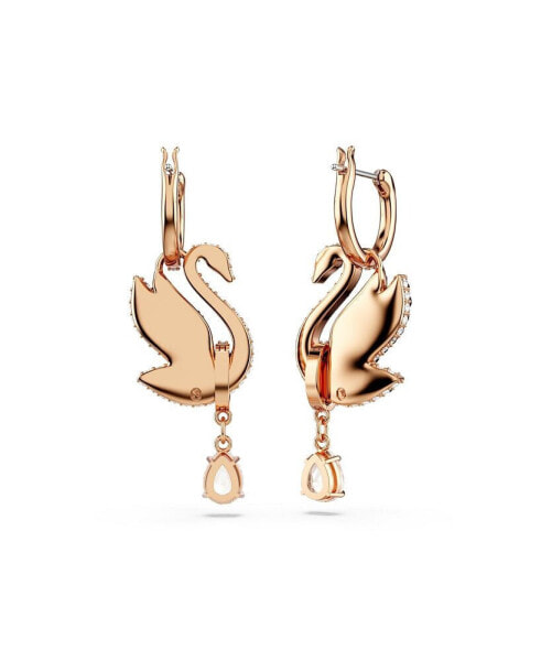 Swan, Black, Rose Gold-Tone Iconic Swan Drop Earrings