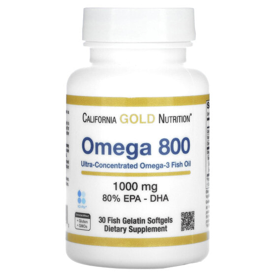 Omega 800 Ultra-Concentrated Omega-3 Fish Oil, kd-pur Triglyceride Form, 1,000 mg, 30 Fish Gelatin Softgels