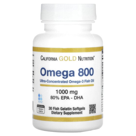 California Gold Nutrition, омега 800, рыбий жир, 80% ЭПК/ДГК, в форме триглицеридов, 1000 мг, 30 капсул из рыбьего желатина